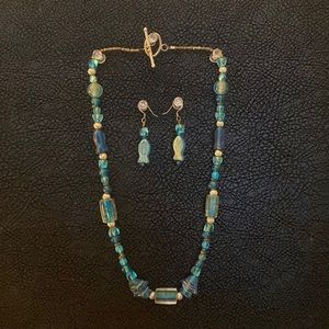 Aquamarine Fishy Earring & Necklace Set